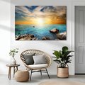 Obraz na płótnie - morze, skały, zachód słońca