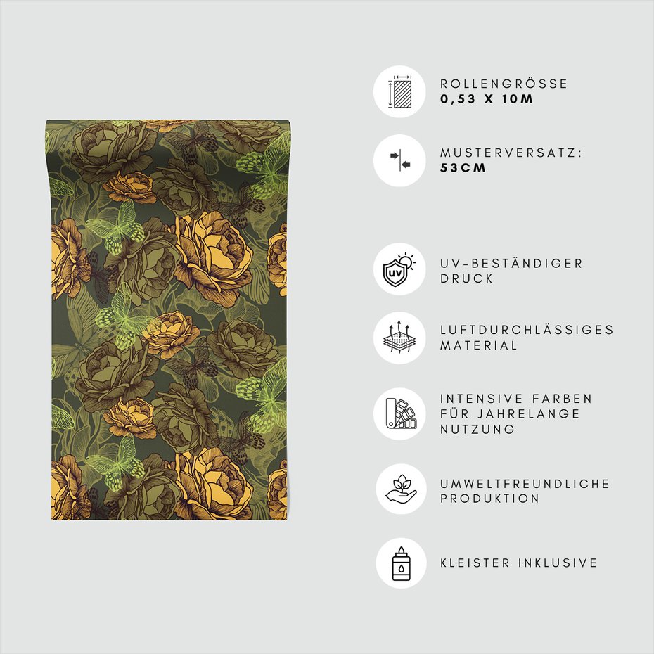 Tapeta - kwiaty, motyle, grafika