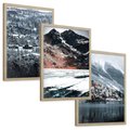 Zestaw obrazy w ramie, plakaty - śnieg, góry, zima - rama drewno