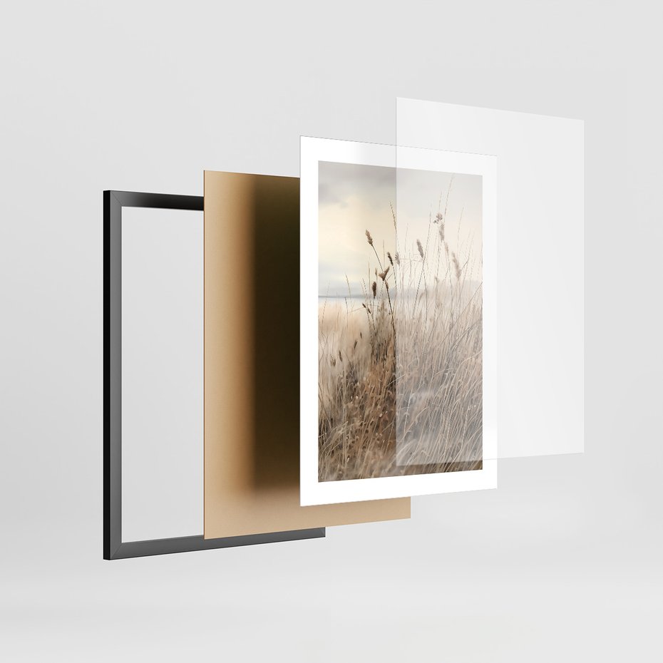 Zestaw obrazy w ramie, plakaty - kwiaty, trawa, delikatne - rama czarna