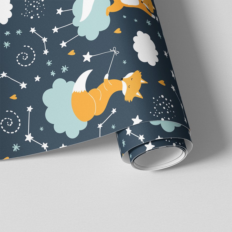 Tapeta - dziecięca, lisy, chmury, gwiazdy