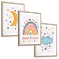 Zestaw obrazy w ramie, plakaty - gwiazdy, księżyc, tęcza - rama drewno