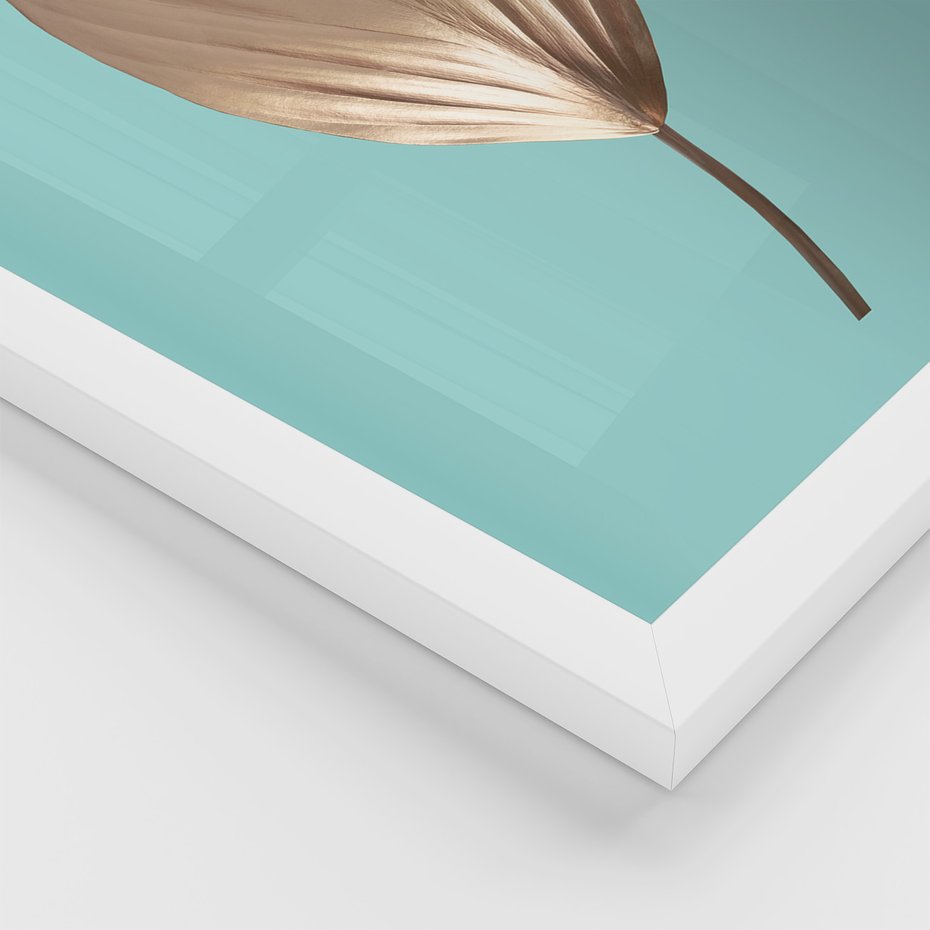 Zestaw obrazy w ramie, plakaty - liście, złoto, roślina - rama biała