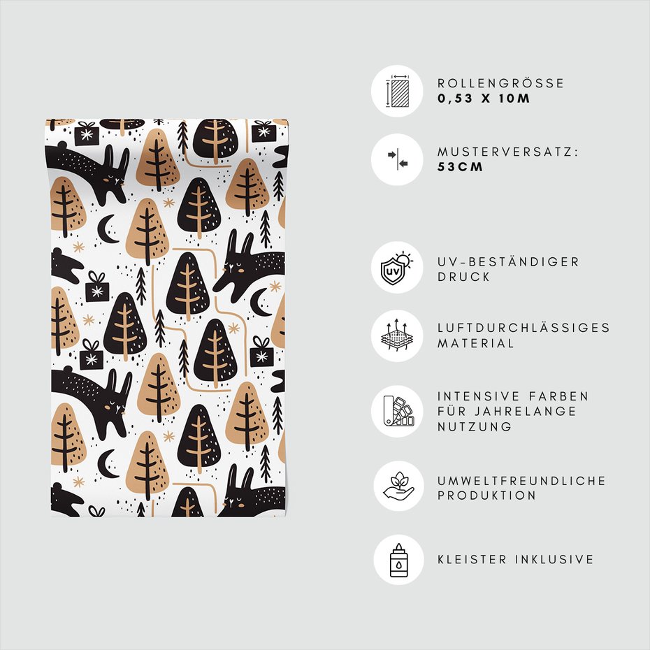 Tapeta - dziecięca, drzewa, królik,