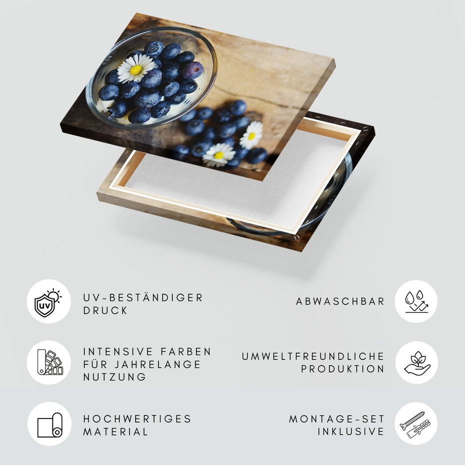 Obraz na płótnie - jagody, kwiaty, deser