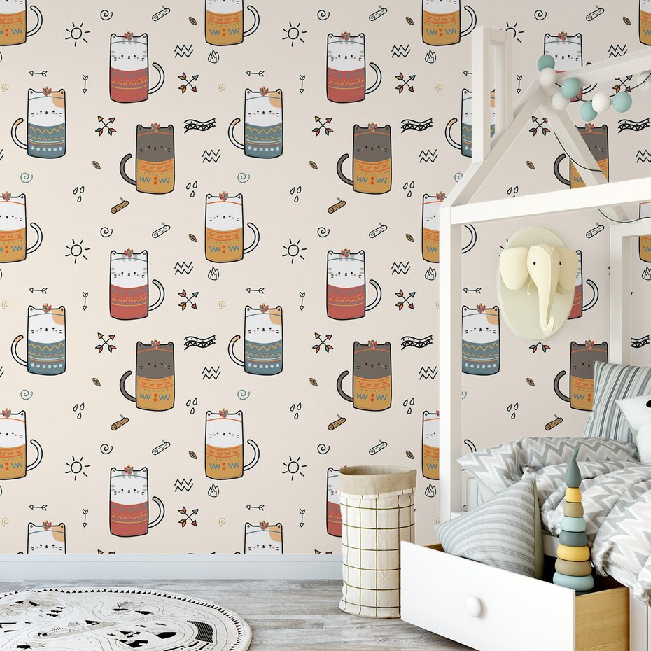 Tapeta - dziecięca, koty, wzory,