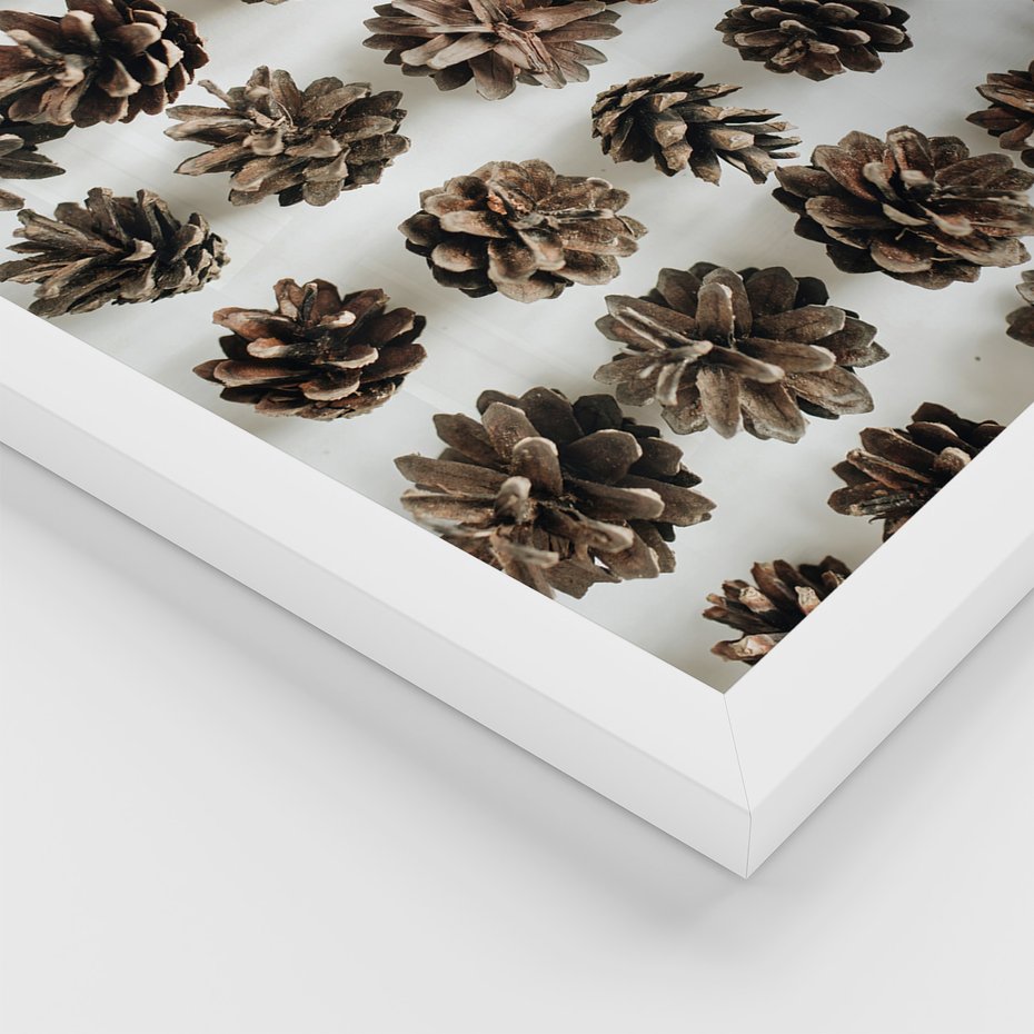 Zestaw obrazy w ramie, plakaty - szyszki, jabłka, zima - rama biała