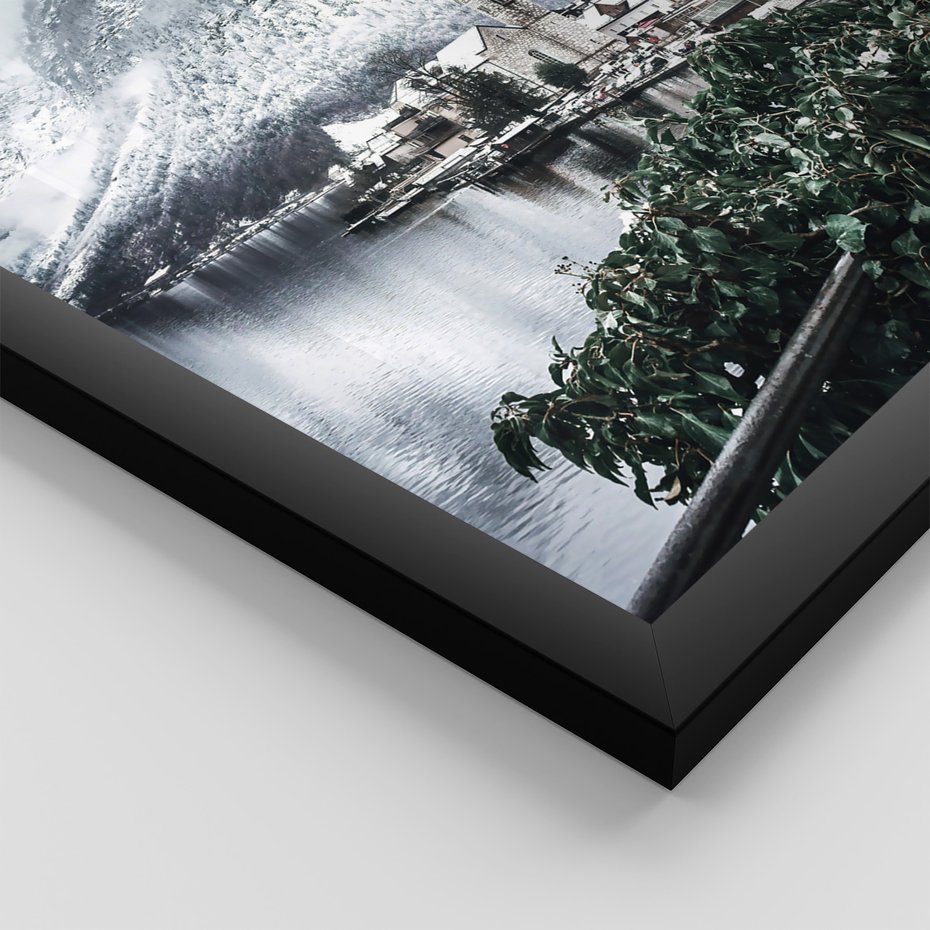 Zestaw obrazy w ramie, plakaty - zima, śnieg, krajobraz - rama czarna