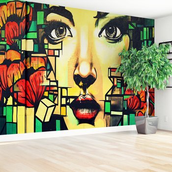 Fototapeta - graffiti, portret, kwiaty