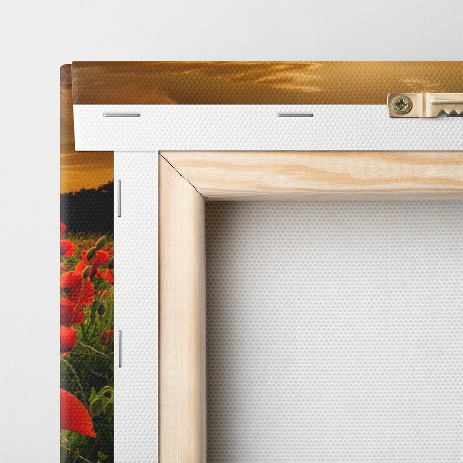 Obraz na płótnie - maki, pole, zachód słońca