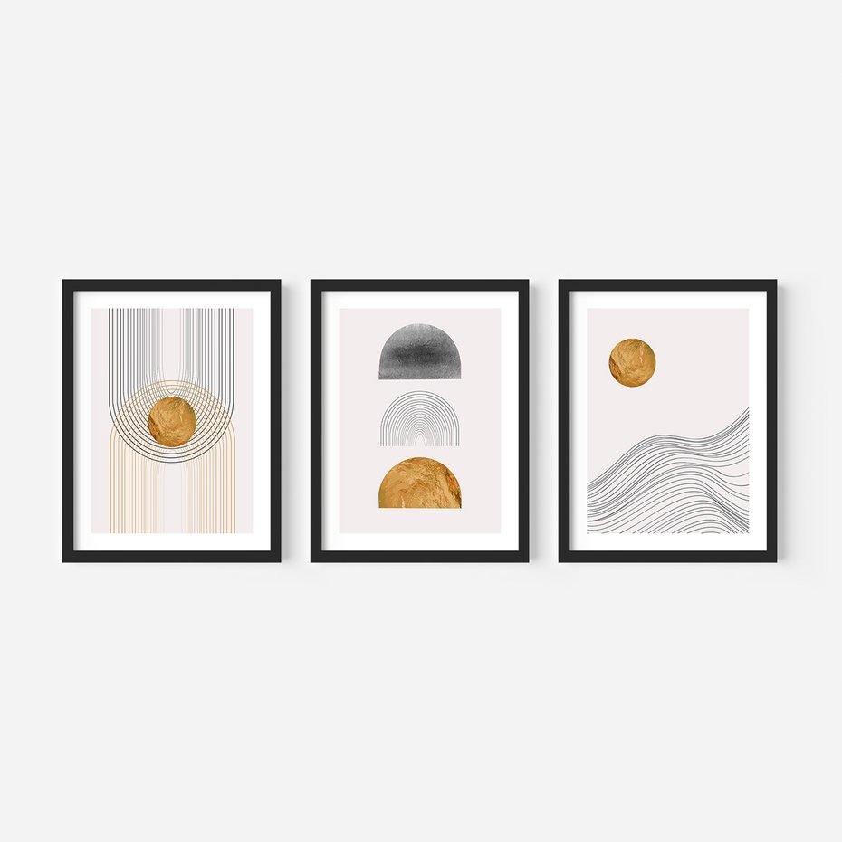 Zestaw obrazy w ramie, plakaty - abstrakcja, geometryczne, linie - rama czarna
