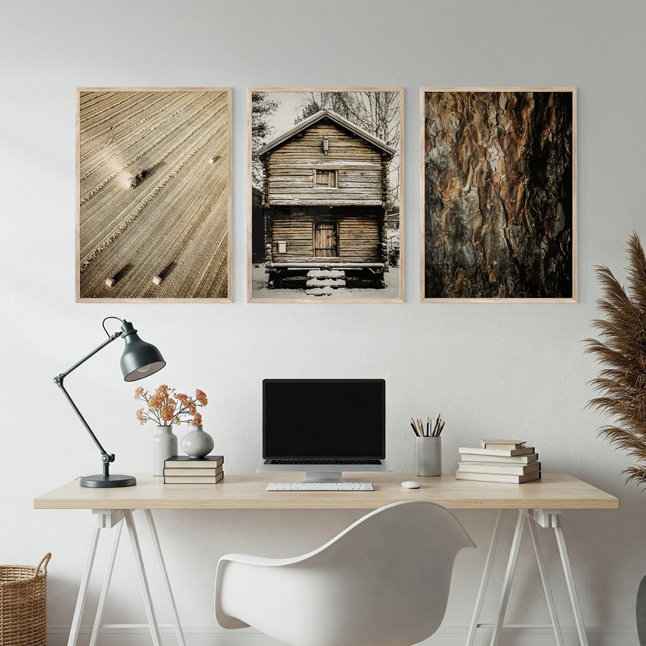 Zestaw obrazy w ramie, plakaty - ziemia, traktor, kora - rama drewno