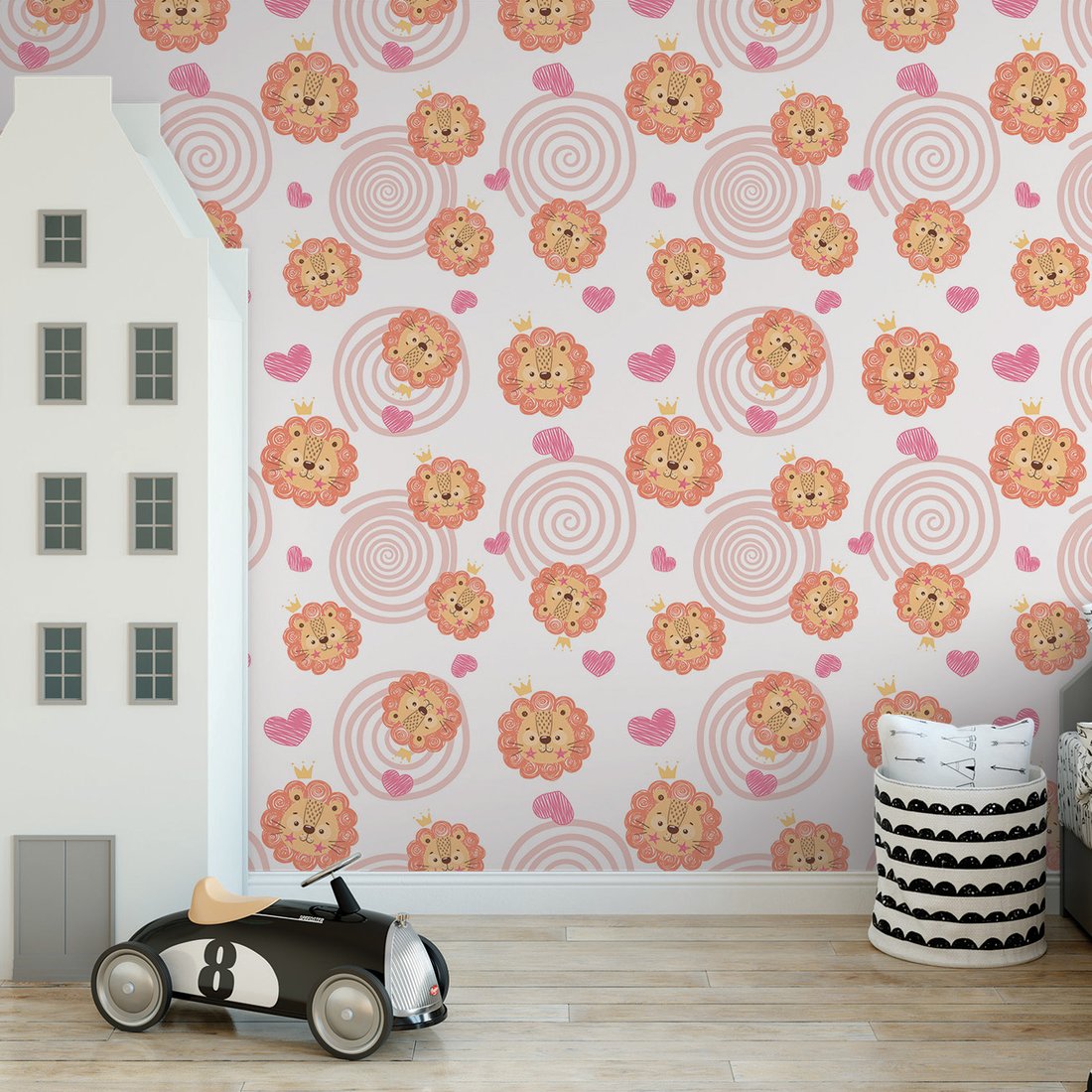 Tapeta - dziecięca, lew, korona, serce