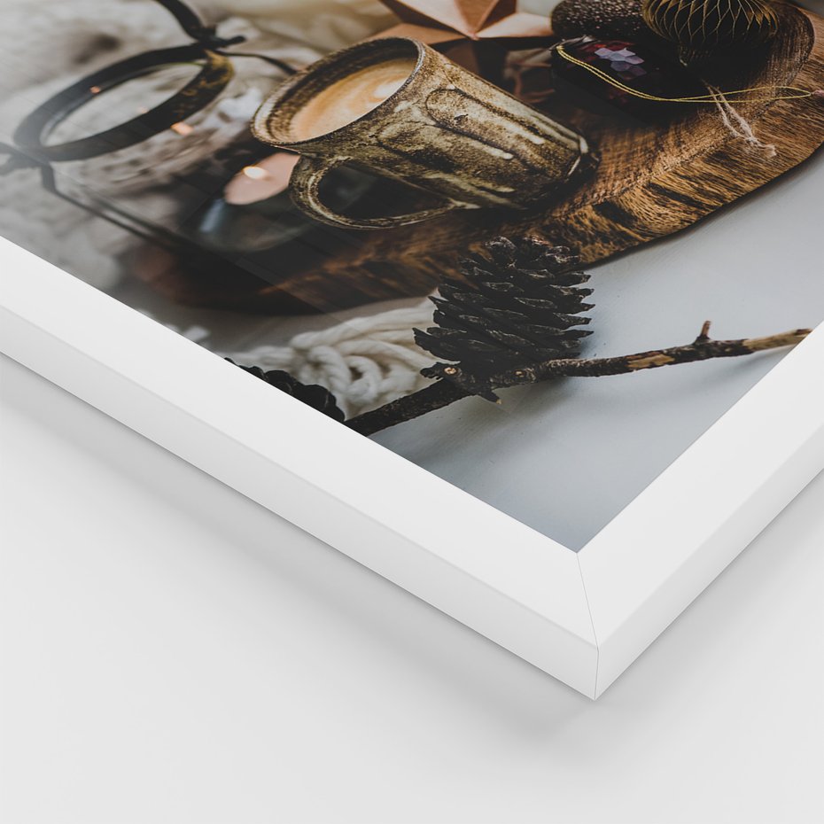 Zestaw obrazy w ramie, plakaty - kawa, świece, dekoracje - rama biała