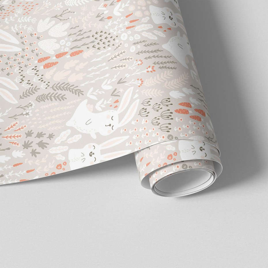 Tapeta - dziecięca, króliki, marchewki, rośliny