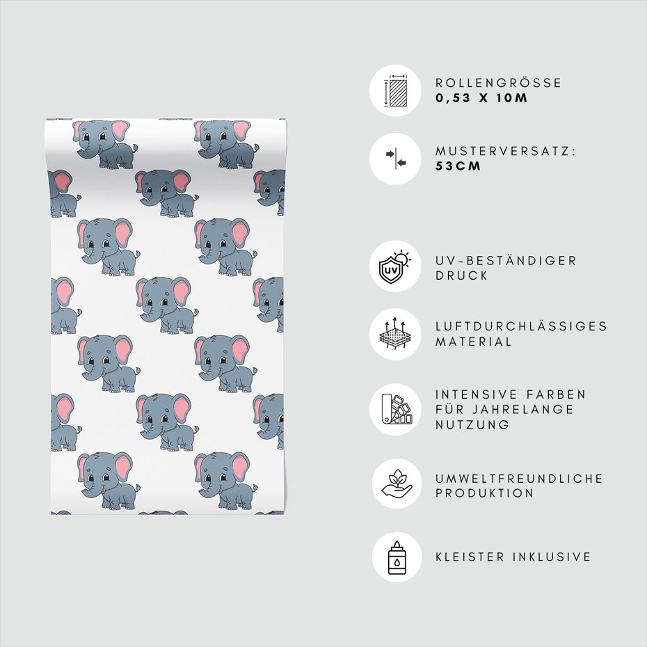 Tapeta - dziecięca, słoń, ilustracja,