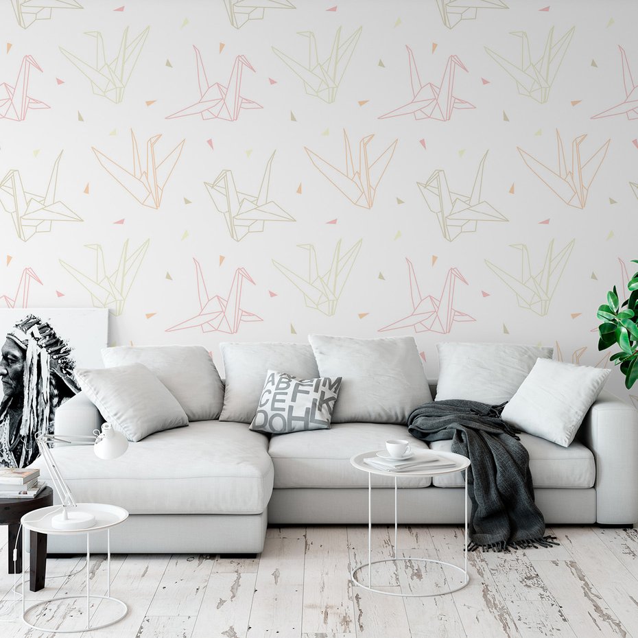 Tapeta - origami, żurawie, trójkąty