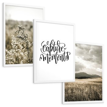 Zestaw obrazy w ramie, plakaty - natura, rośliny, góry - rama biała