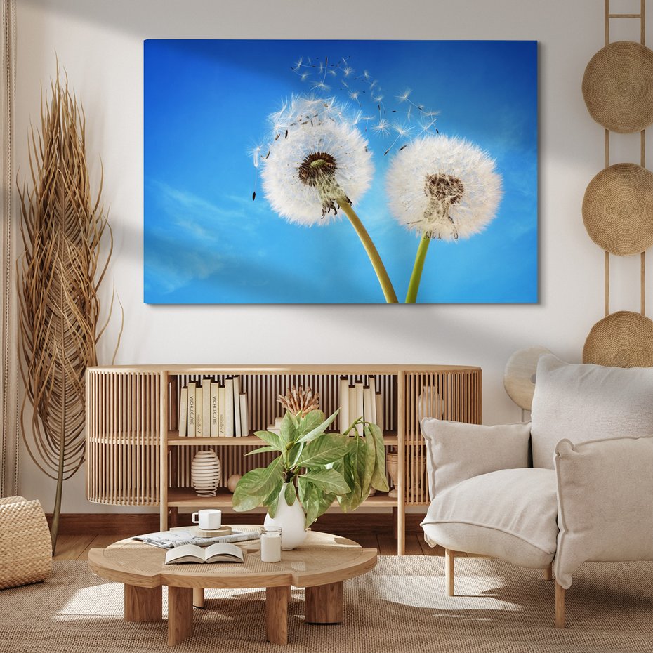 Obraz na płótnie - dmuchawiec, niebo, natura