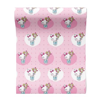 Tapeta - dziecięca, kotek, kwiaty,