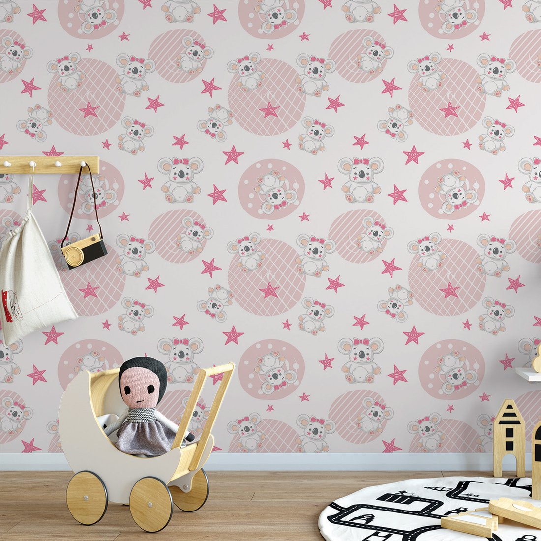Tapeta - dziecięca, koala, gwiazdy, tło