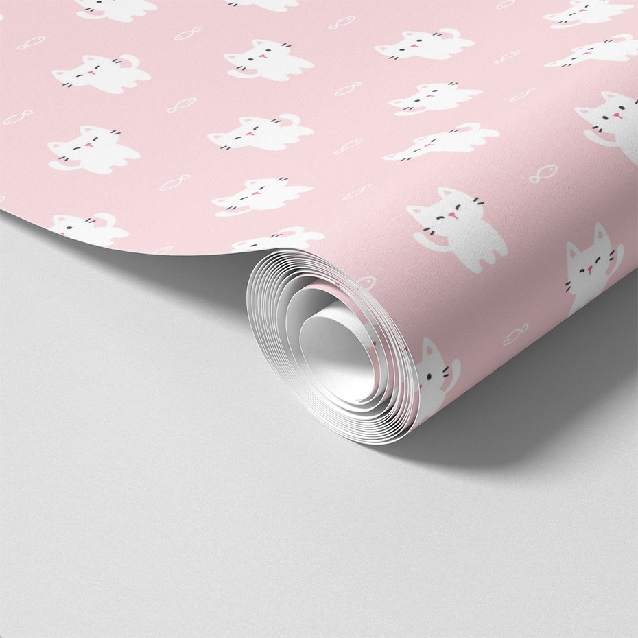 Tapeta - dziecięca, koty, ryby, tło