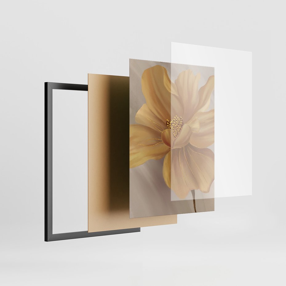 Zestaw obrazy w ramie, plakaty - kwiaty, płatki, dekoracja - rama czarna
