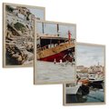 Zestaw obrazy w ramie, plakaty - miasto, port, morze - rama drewno