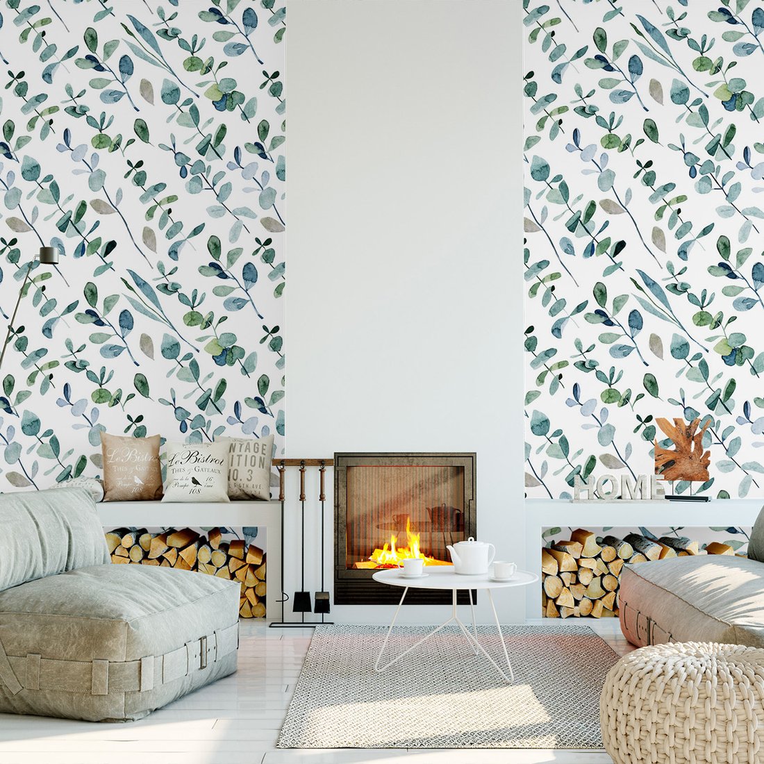 Tapeta - liście, gałązki, akwarela