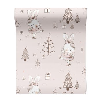 Tapeta - dziecięca, królik, choinki, prezenty
