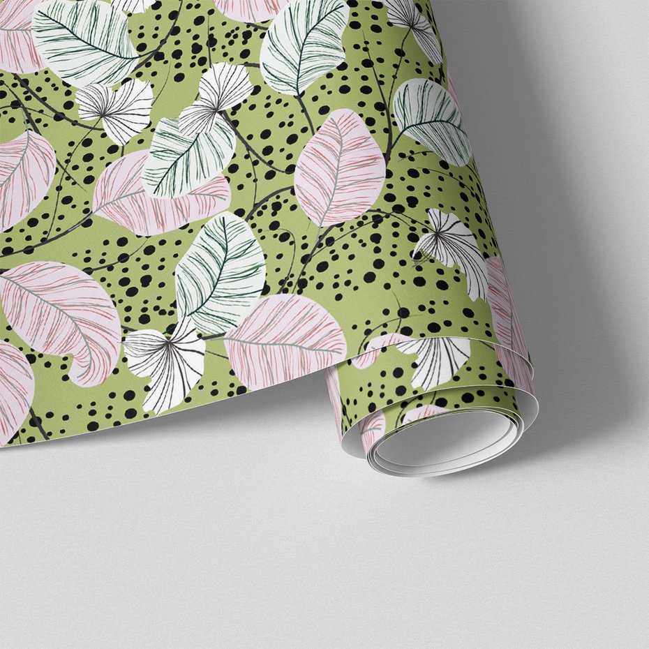 Tapeta - liście, kropki, gałązki