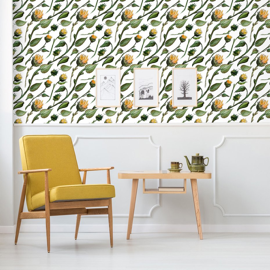 Tapeta - kwiaty, liście, łodygi