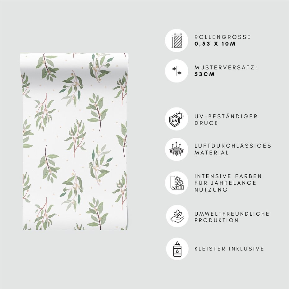 Tapeta - liście, gałązki, kropki