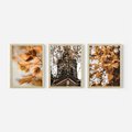 Zestaw obrazy w ramie, plakaty - liście, jesień, budynek - rama drewno