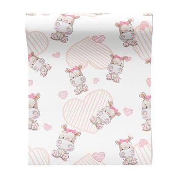 Tapeta - dziecięca, hipopotam, serca, kokardka