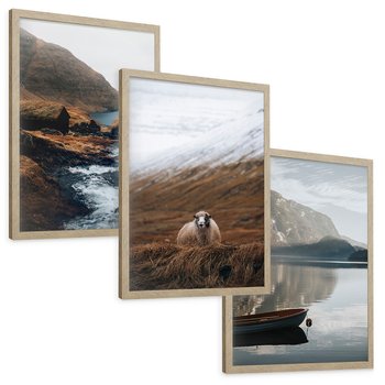 Zestaw obrazy w ramie, plakaty - góry, krajobraz, natura - rama drewno