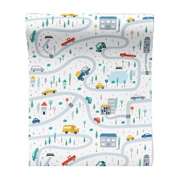 Tapeta - dziecięca, miasto, samochody, drzewa