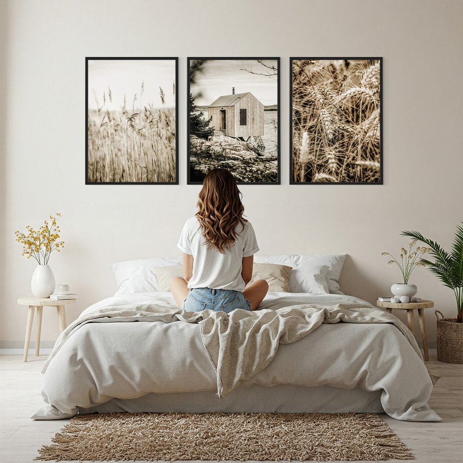 Zestaw obrazy w ramie, plakaty - natura, dom, rośliny - rama czarna