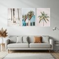 Zestaw obrazy w ramie, plakaty - palmy, plaża, domki - rama biała