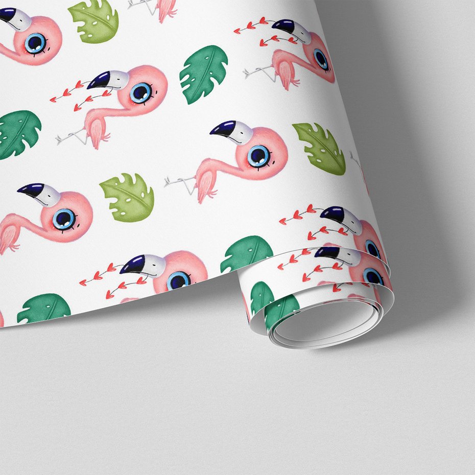 Tapeta - dziecięca, flaming, liść, serce