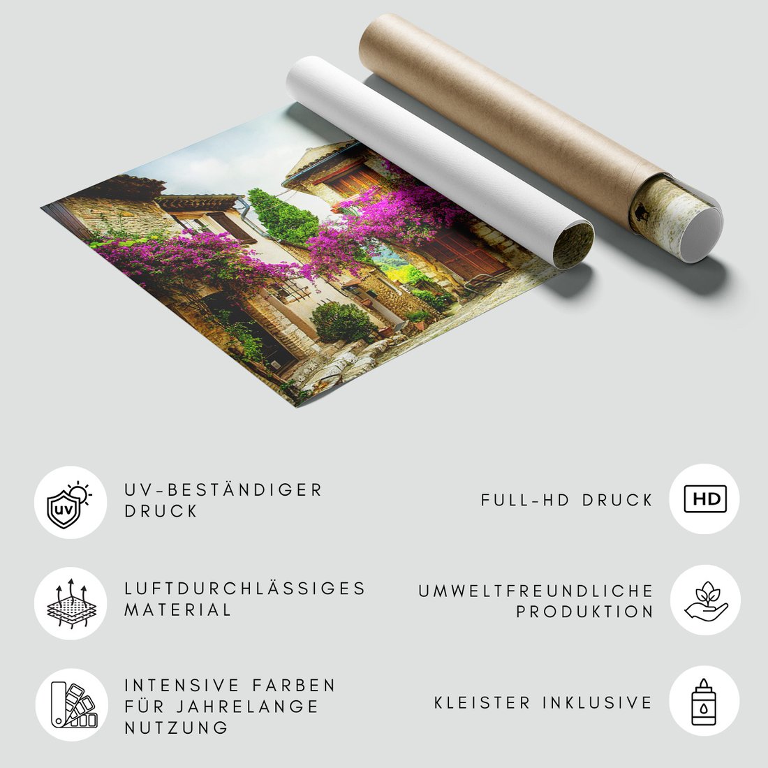 Fototapeta - uliczka, kwiaty, budynki