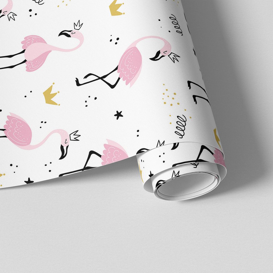 Tapeta - dziecięca, flaming, korona, gwiazda