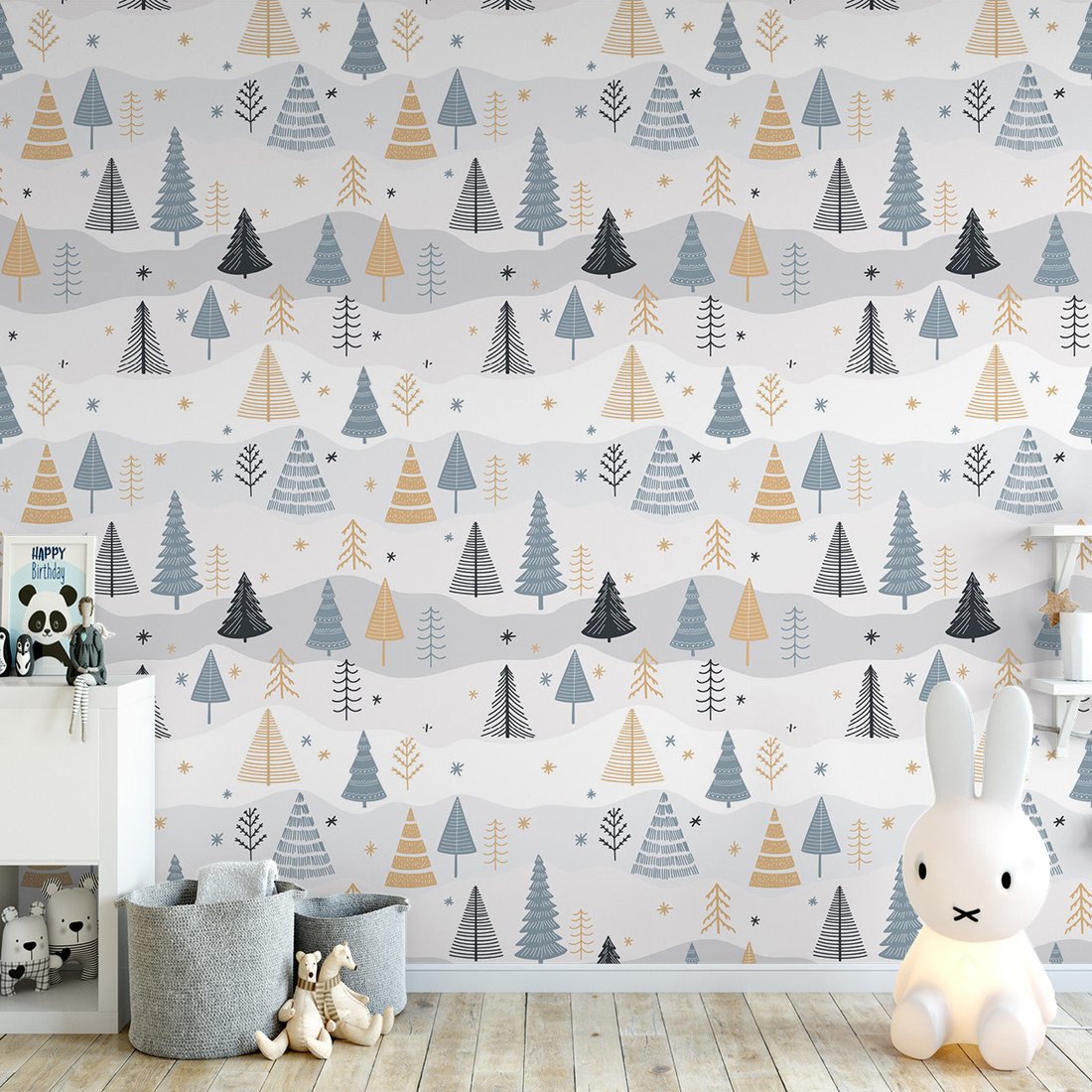 Tapeta - drzewa, śnieg, gwiazdki