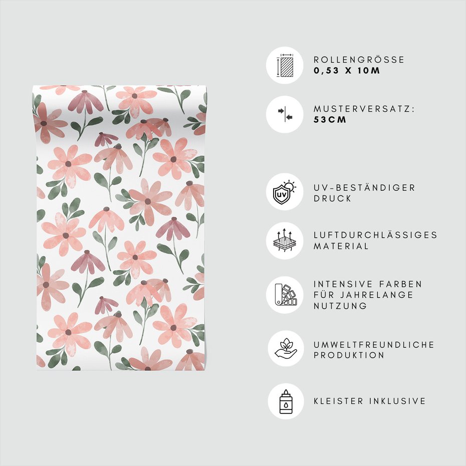 Tapeta - kwiaty, liście, wzór