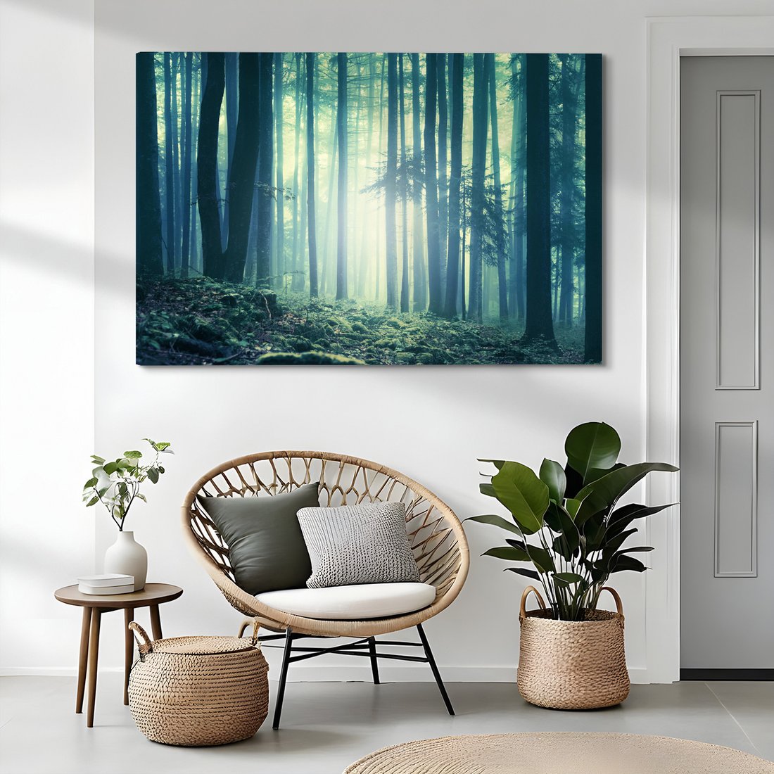 Obraz na płótnie - las, drzewa, mgła