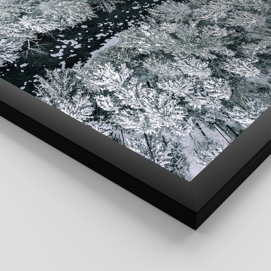 Zestaw obrazy w ramie, plakaty - zima, śnieg, las - rama czarna