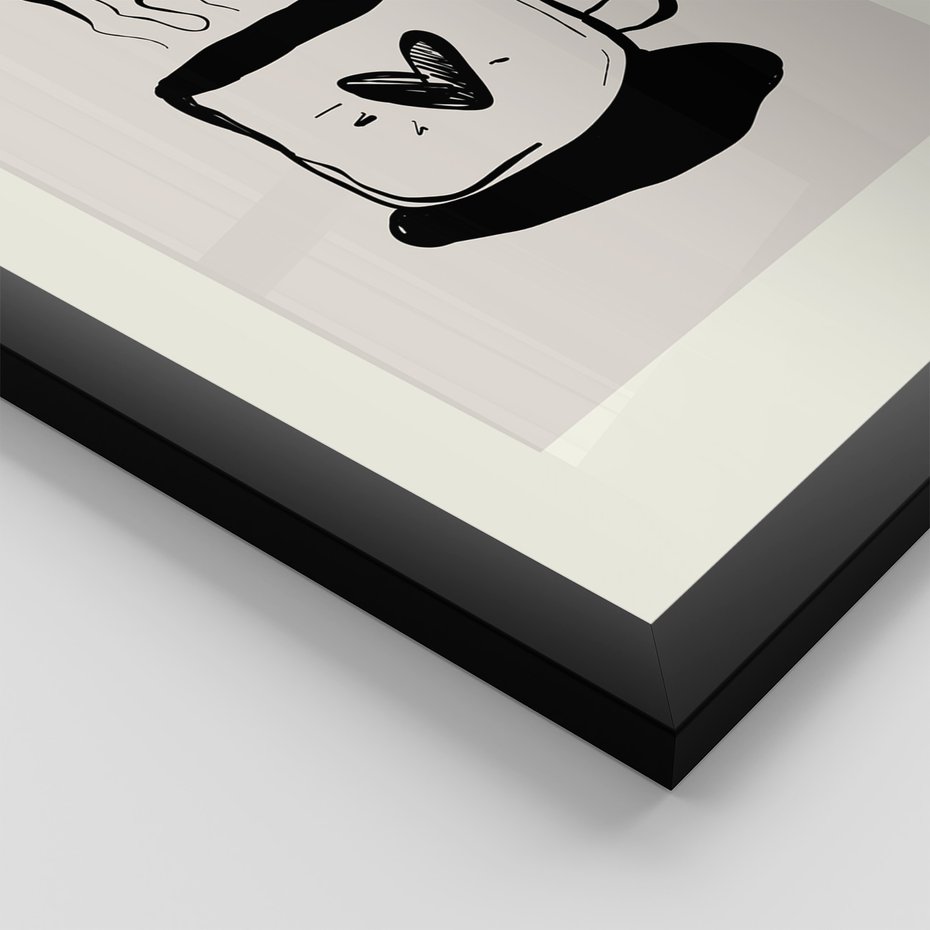 Zestaw obrazy w ramie, plakaty - kawa, filiżanka, croissant - rama czarna