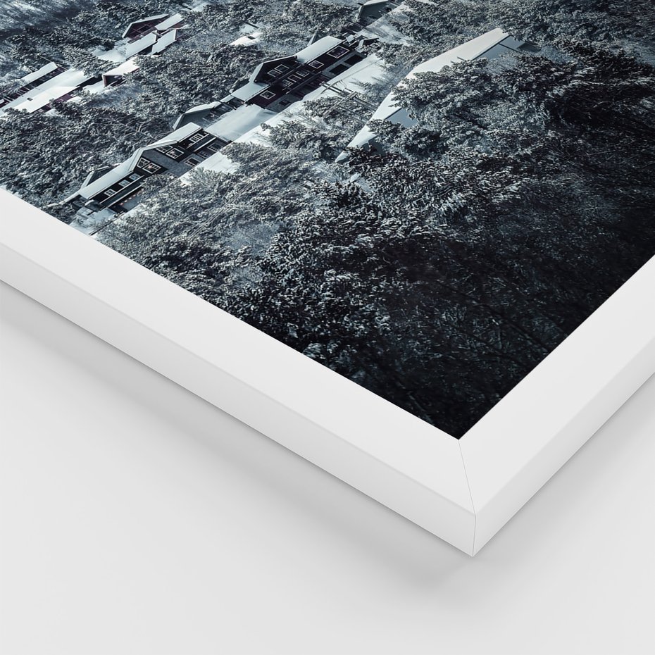 Zestaw obrazy w ramie, plakaty - śnieg, góry, zima - rama biała