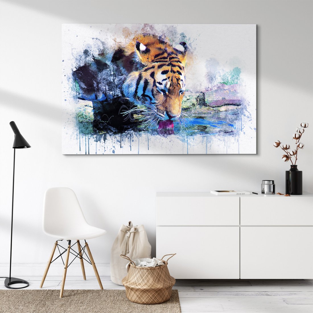 Obraz na płótnie - tygrys, woda, akwarela