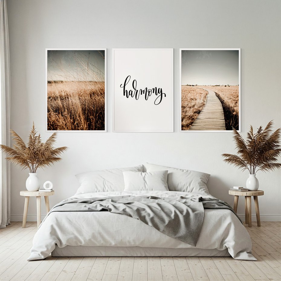 Zestaw obrazy w ramie, plakaty - przyroda, polne, krajobraz - rama biała